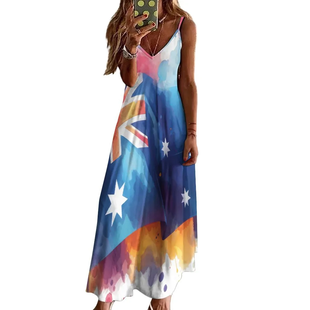 Australian Flag Spaghetti Strap Ankle-Length Dress Long dress