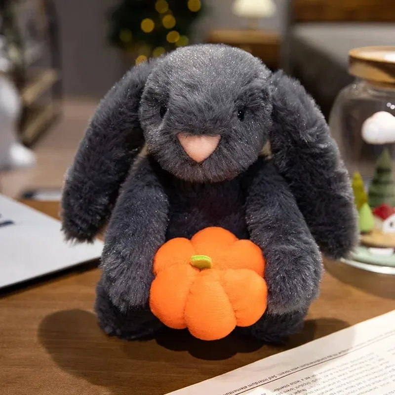 Black Rabbit Pumpkin, Bear and Eggplant Plush Toy – Soft Stuffed Doll with Bear Ears, Perfect for Halloween Trick or Treat Fun