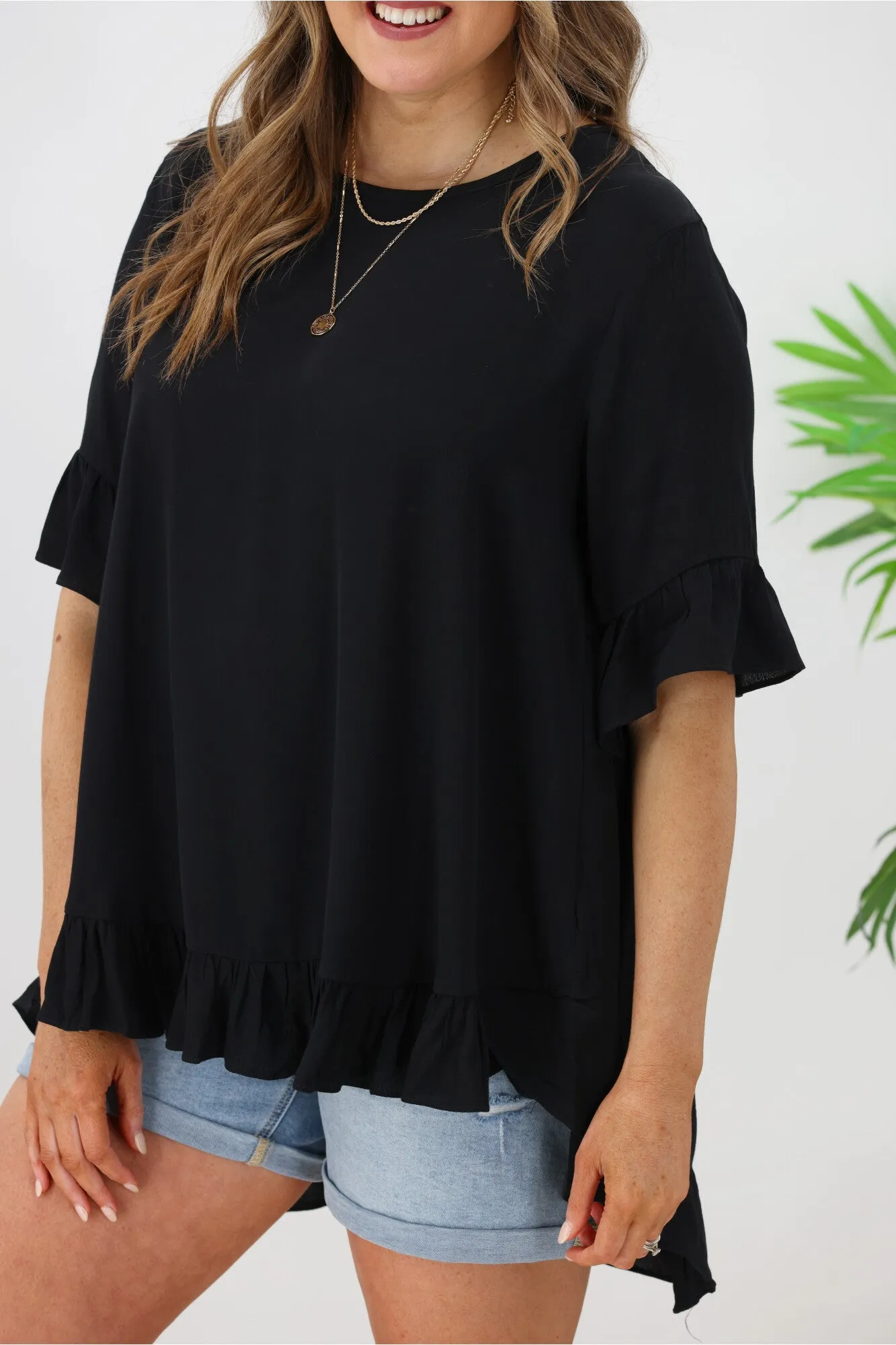 Boho Australia Cisco Frill Top Black