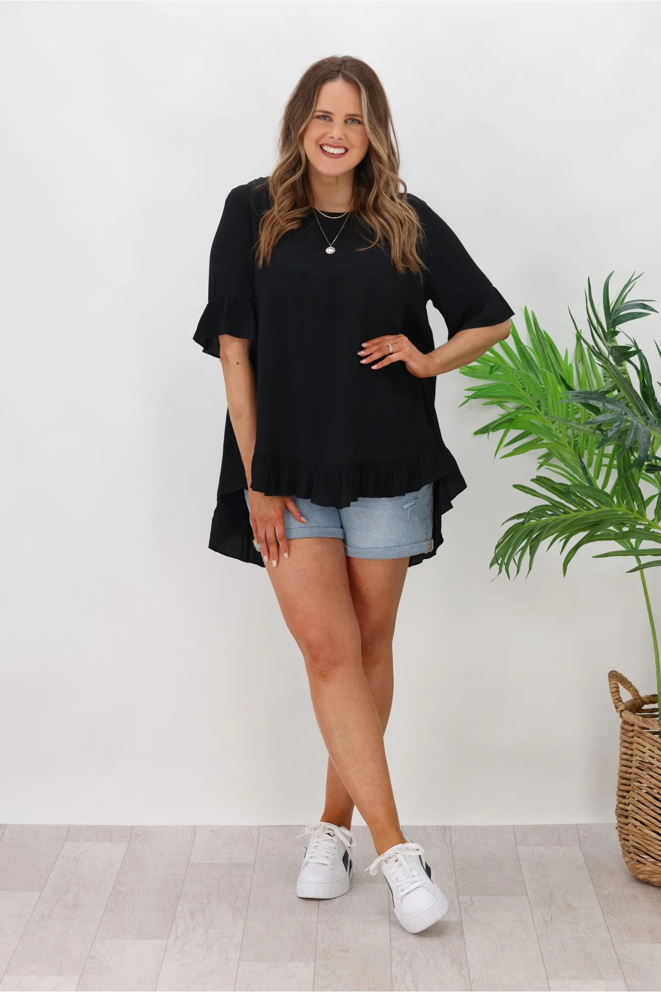 Boho Australia Cisco Frill Top Black