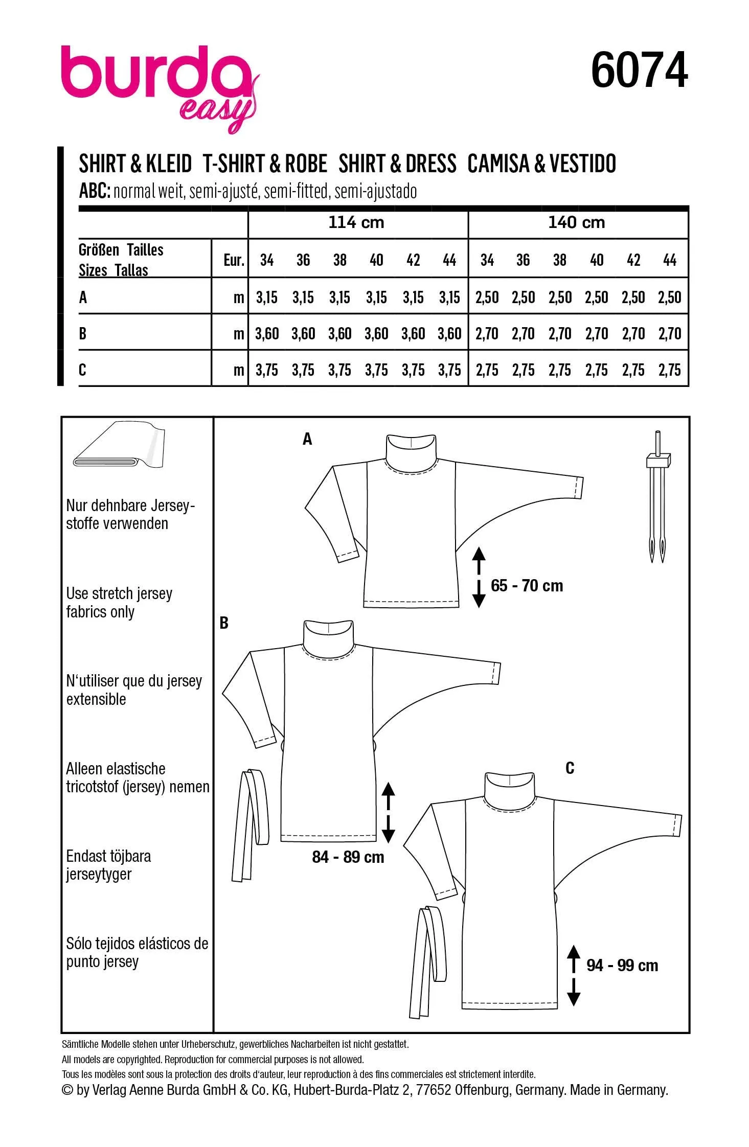 Burda 6074 Top, Dress Pattern