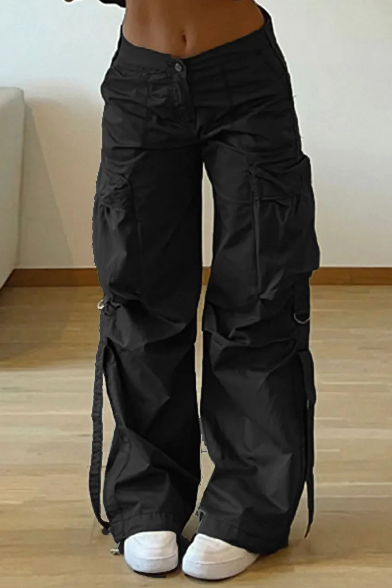 Casual Solid Regular Low Waist Conventional Trousers