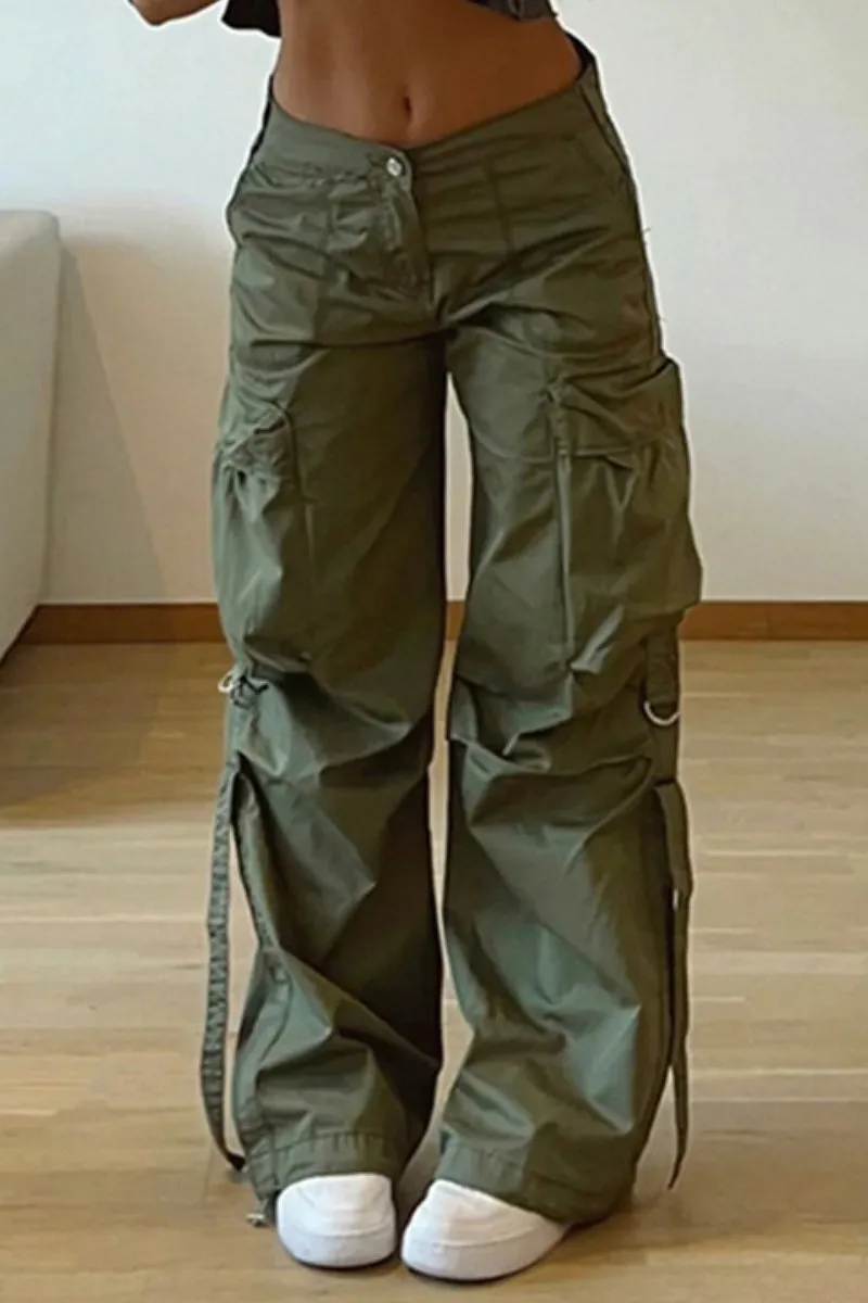 Casual Solid Regular Low Waist Conventional Trousers