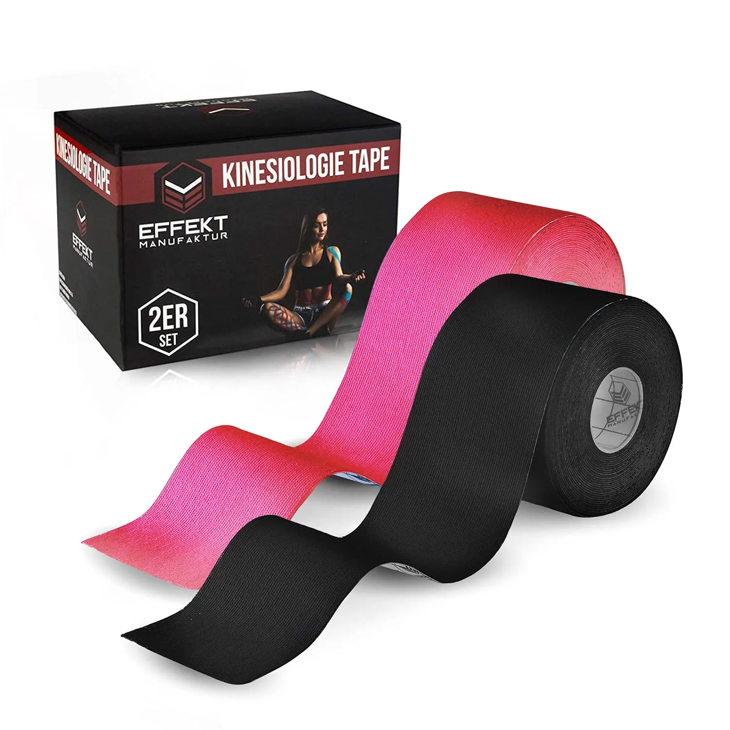 Effekt Kinesiology Tape Waterproof (16 Ft X 2 In), 2 Rolls - Elastic Physio Tape