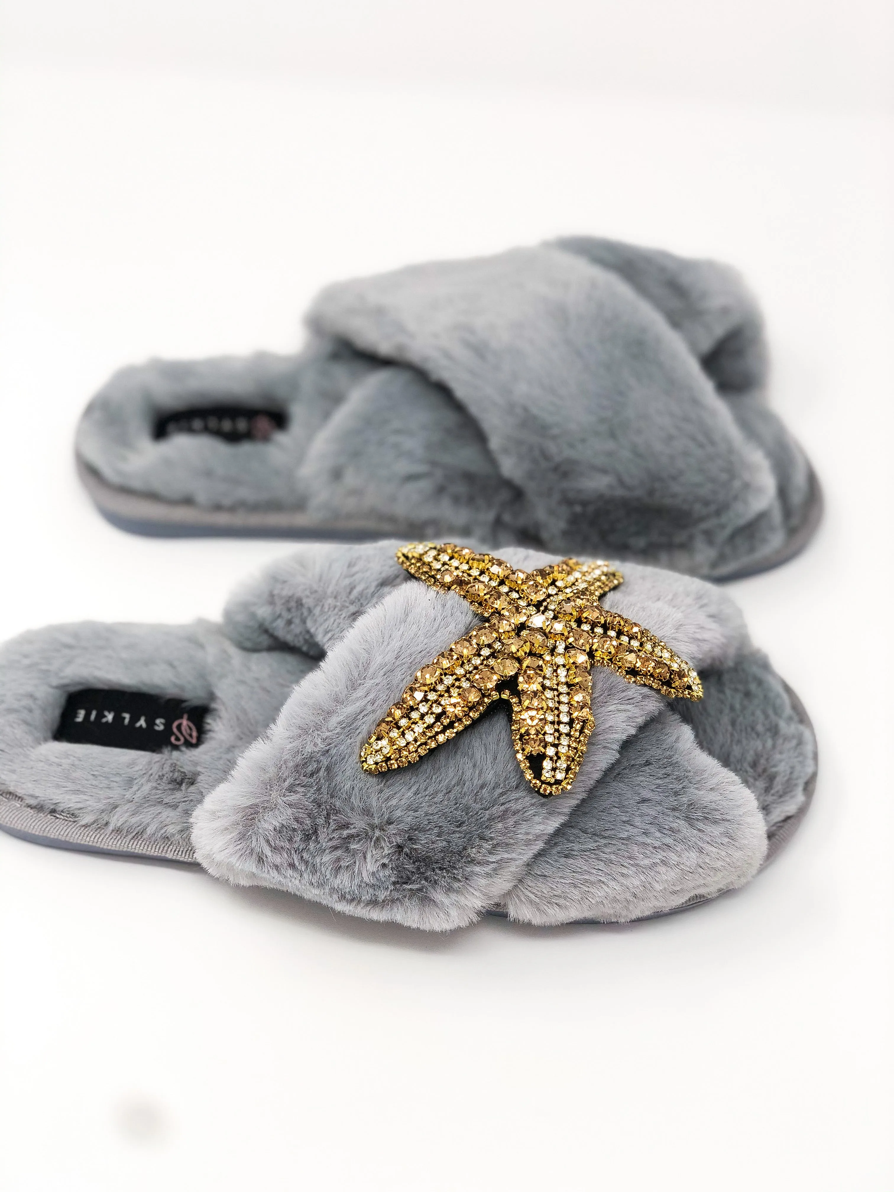 Gold Starfish Cross Slipper Grey