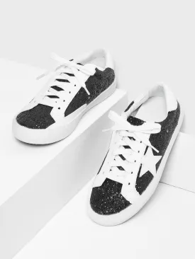 Star Patch Glitter Lace Up Sneakers