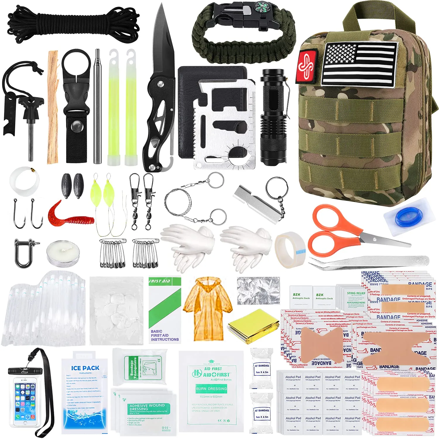 Survival Bags Emergency Survival Kit - 250 Pieces with Bug Out Bag Pack