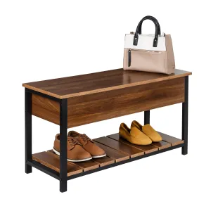 Walnut/Black Bench with Open-Top and Shoe Storage