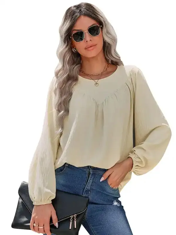 Women’s casual loose round neck solid color pullover shirt