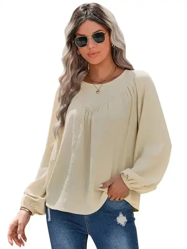 Women’s casual loose round neck solid color pullover shirt