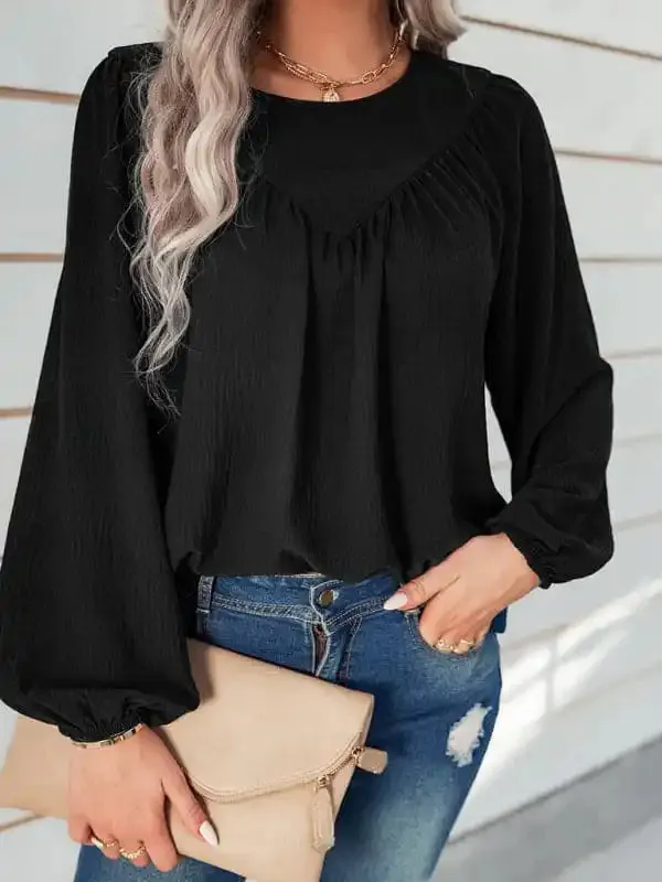 Women’s casual loose round neck solid color pullover shirt